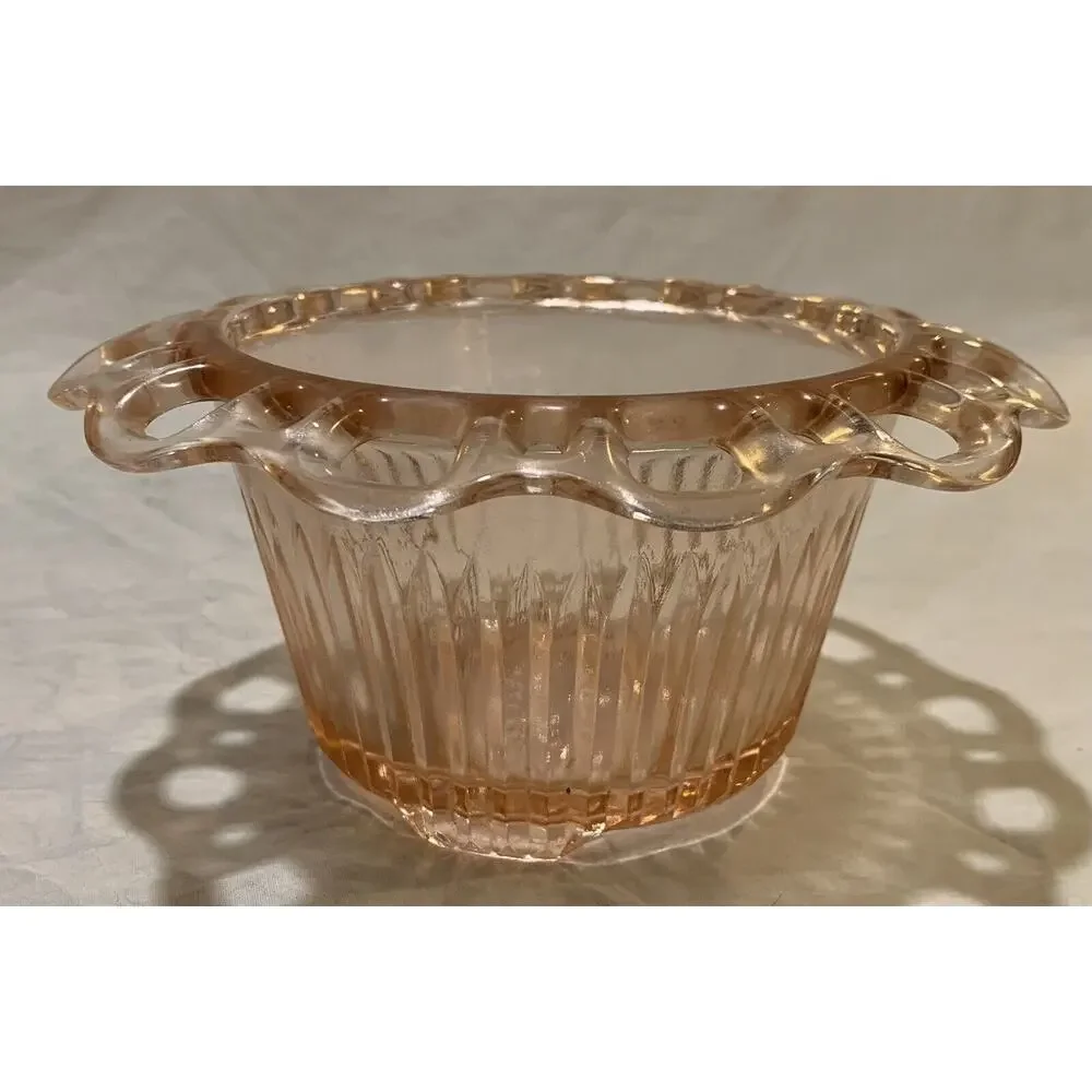 Depression Glass Pink Bowl Flower Old Colony Footed Lace Edge Ribbed Scalloped